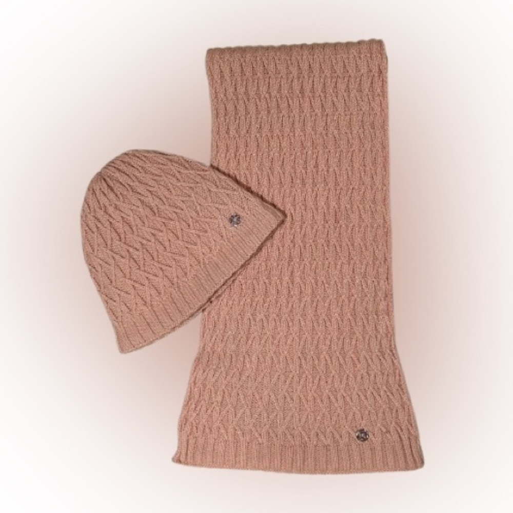 CHAOS Women Pink Knit Beanie and Scarf Set, O/S